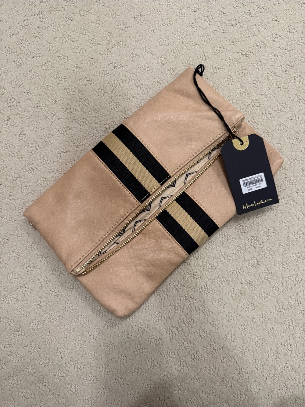 Moda Luxe Blush Pink & Black Striped Wristlet Clutch